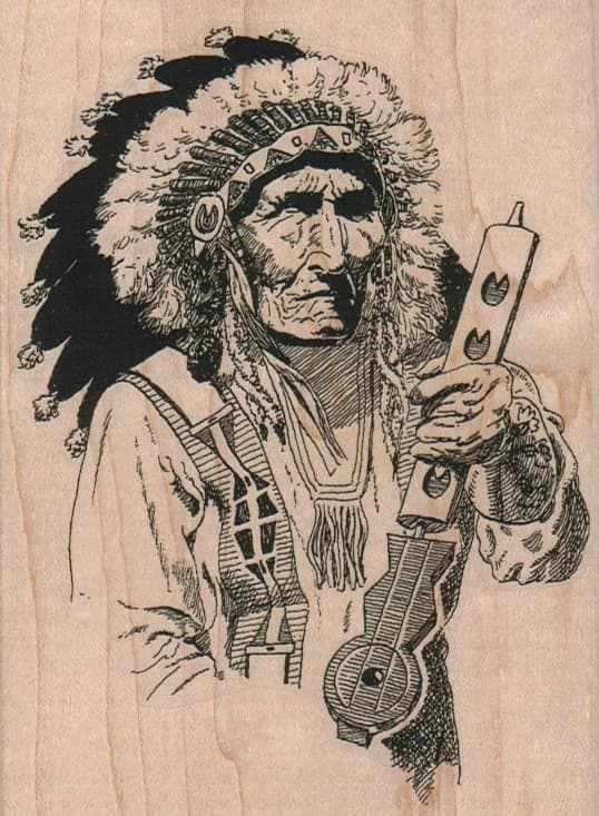 Indian Chief With Peace Pipe 3 3/4 X 5