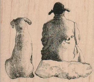 Man And Dog Sitting 3 1/4 X 2 3/4