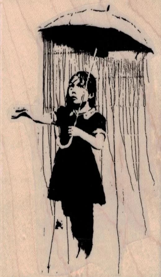 Banksy Rain Under Umbrella Girl 2 3/4 X 4 1/2
